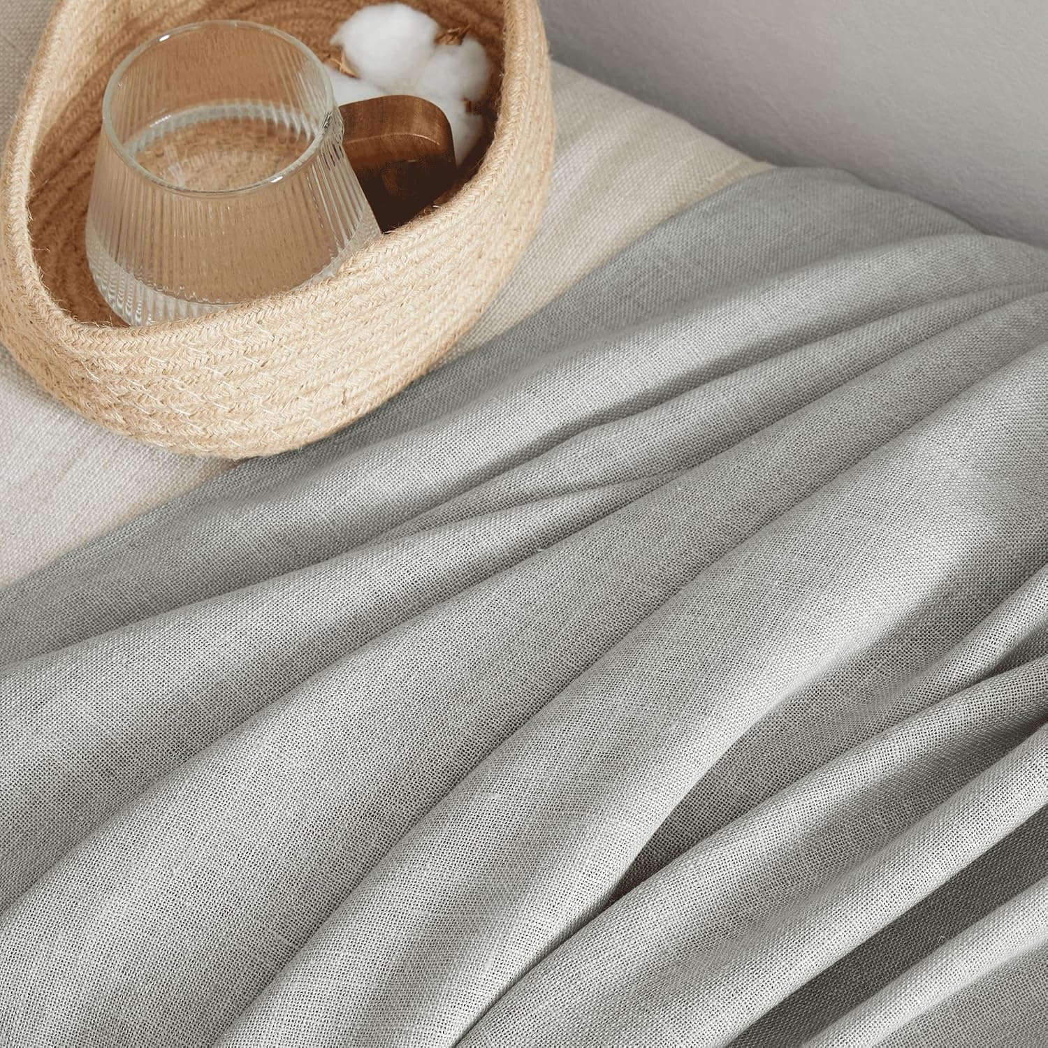 image:imageNICETOWN White Linen Sheer Curtains and Drapes 84 inches Long Rod Pocket amp Back Tab semitransparent with Light Through Vertical Window Treatments for Sliding Glass Door amp Living Room 52W Set of 2Linen Gray
