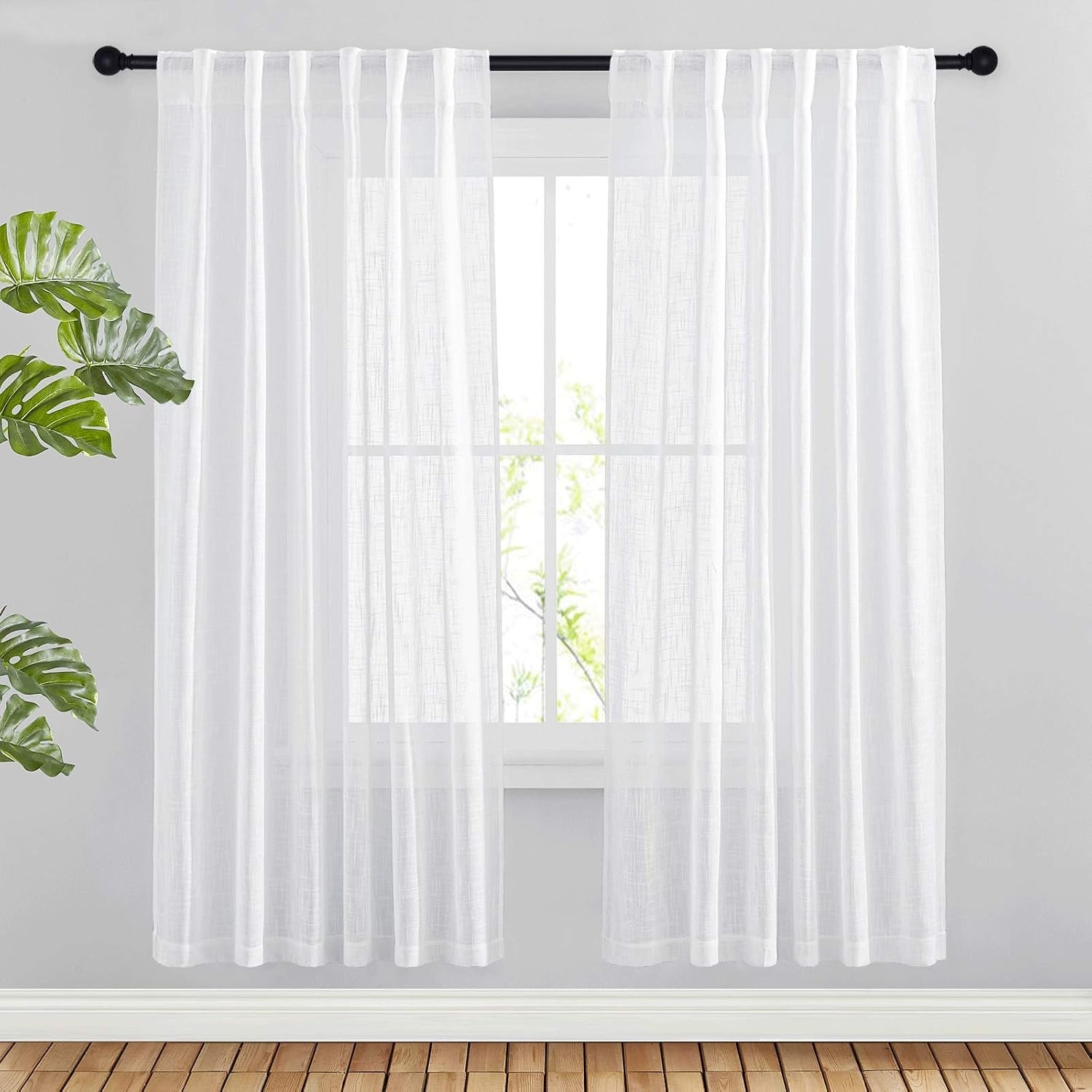 image:imageNICETOWN White Linen Sheer Curtains and Drapes 84 inches Long Rod Pocket amp Back Tab semitransparent with Light Through Vertical Window Treatments for Sliding Glass Door amp Living Room 52W Set of 2White