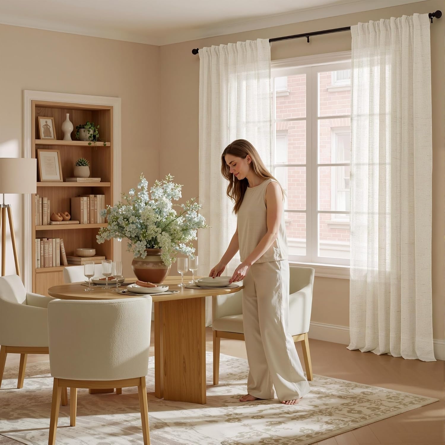 image:imageNICETOWN White Linen Sheer Curtains and Drapes 84 inches Long Rod Pocket amp Back Tab semitransparent with Light Through Vertical Window Treatments for Sliding Glass Door amp Living Room 52W Set of 2Linen Burlap