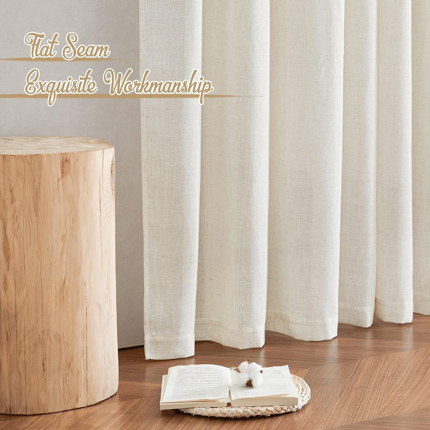 image:imageNICETOWN White Linen Sheer Curtains and Drapes 84 inches Long Rod Pocket amp Back Tab semitransparent with Light Through Vertical Window Treatments for Sliding Glass Door amp Living Room 52W Set of 2Linen