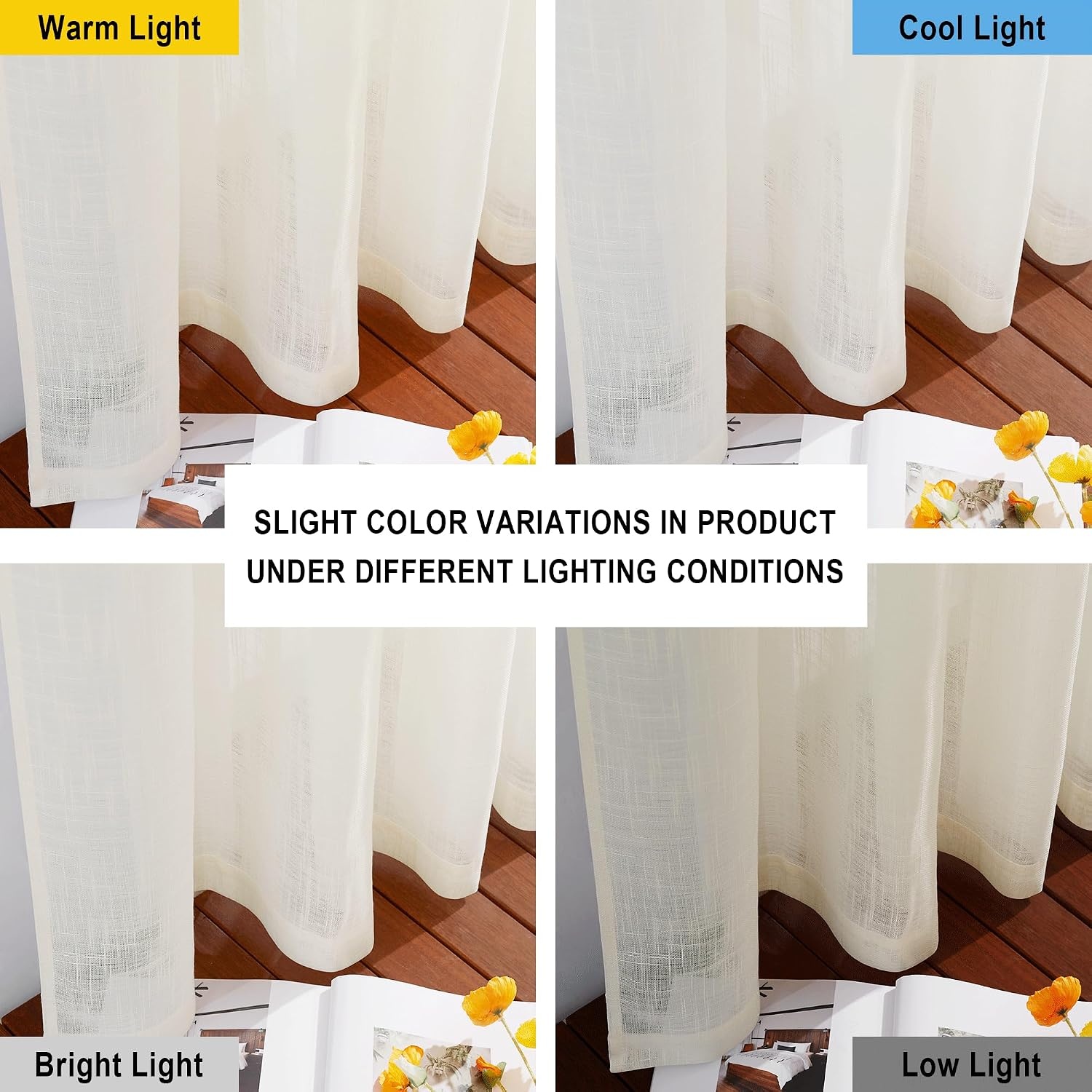 image:imageNICETOWN White Linen Sheer Curtains and Drapes 84 inches Long Rod Pocket amp Back Tab semitransparent with Light Through Vertical Window Treatments for Sliding Glass Door amp Living Room 52W Set of 2Natural