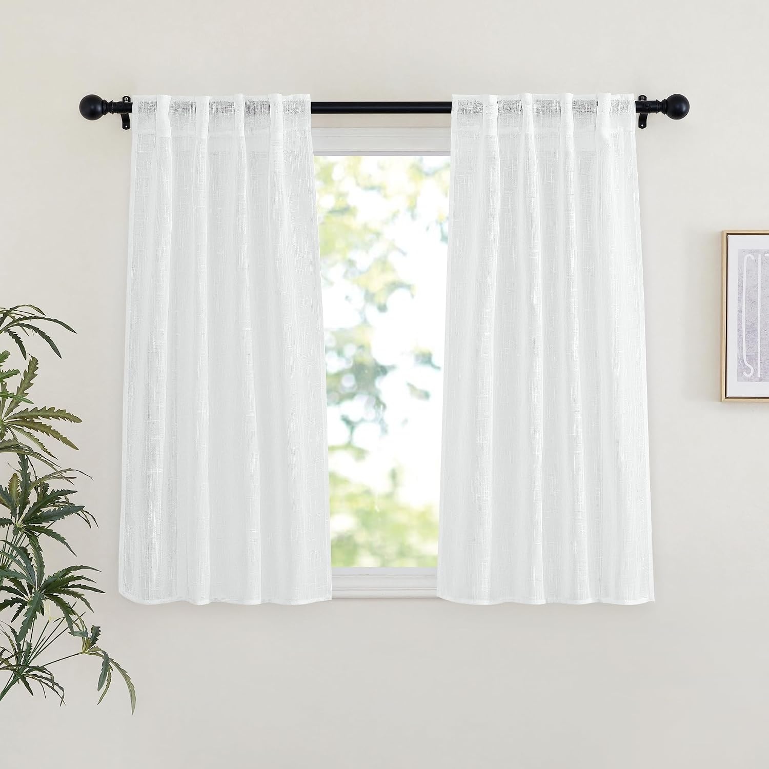 image:imageNICETOWN White Linen Sheer Curtains and Drapes 84 inches Long Rod Pocket amp Back Tab semitransparent with Light Through Vertical Window Treatments for Sliding Glass Door amp Living Room 52W Set of 2White