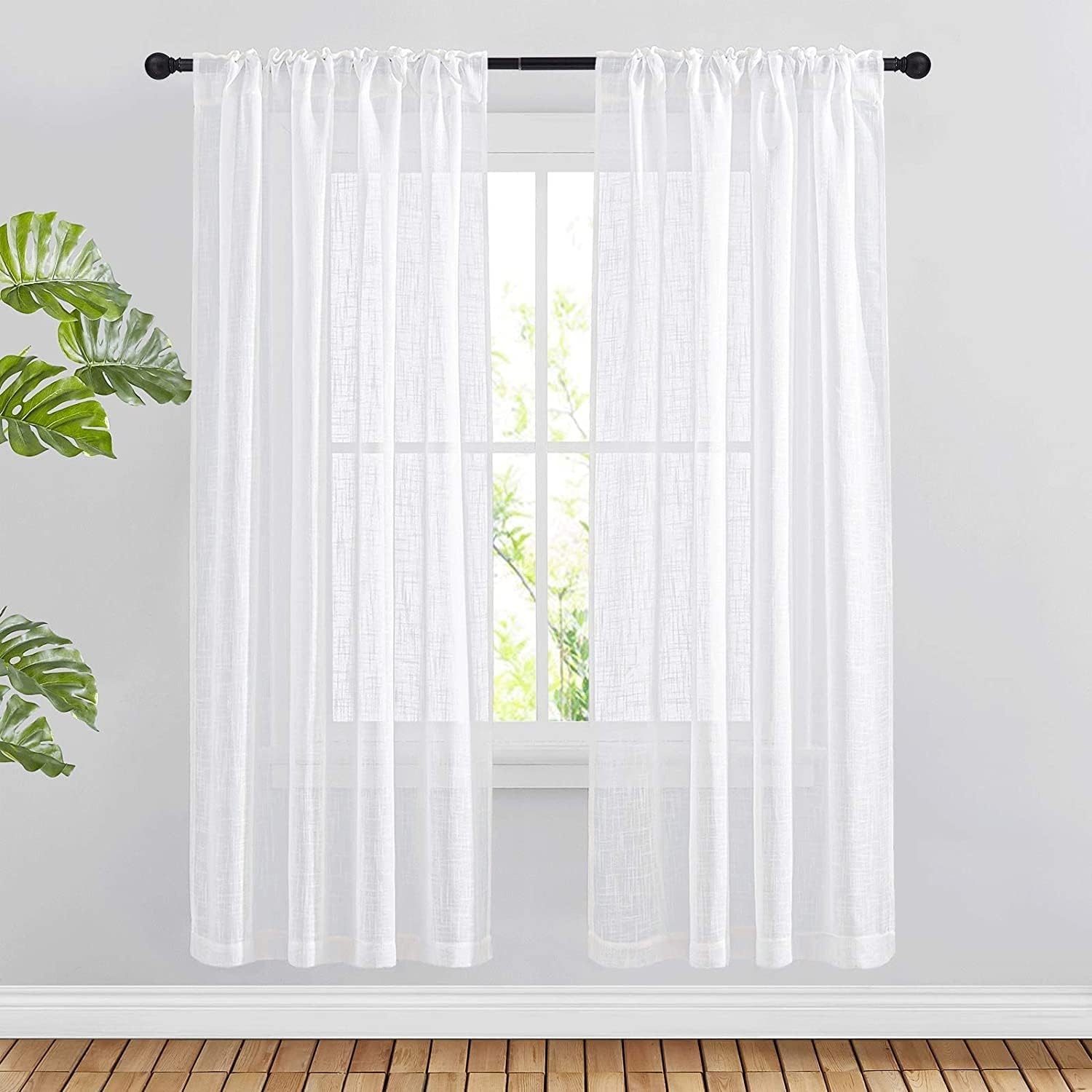 image:imageNICETOWN White Linen Sheer Curtains and Drapes 84 inches Long Rod Pocket amp Back Tab semitransparent with Light Through Vertical Window Treatments for Sliding Glass Door amp Living Room 52W Set of 2White