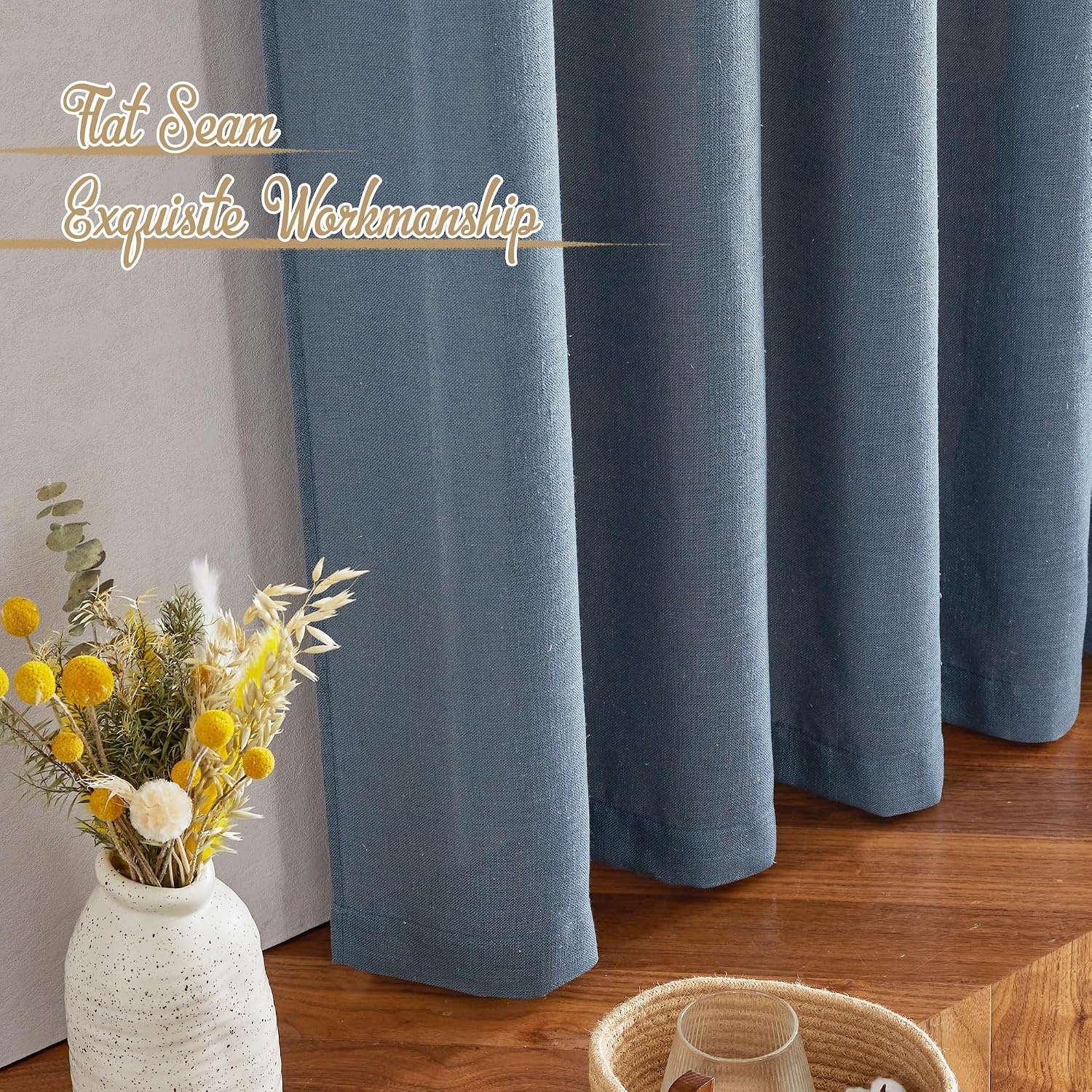 image:imageNICETOWN White Linen Sheer Curtains and Drapes 84 inches Long Rod Pocket amp Back Tab semitransparent with Light Through Vertical Window Treatments for Sliding Glass Door amp Living Room 52W Set of 2Linen Stone Blue