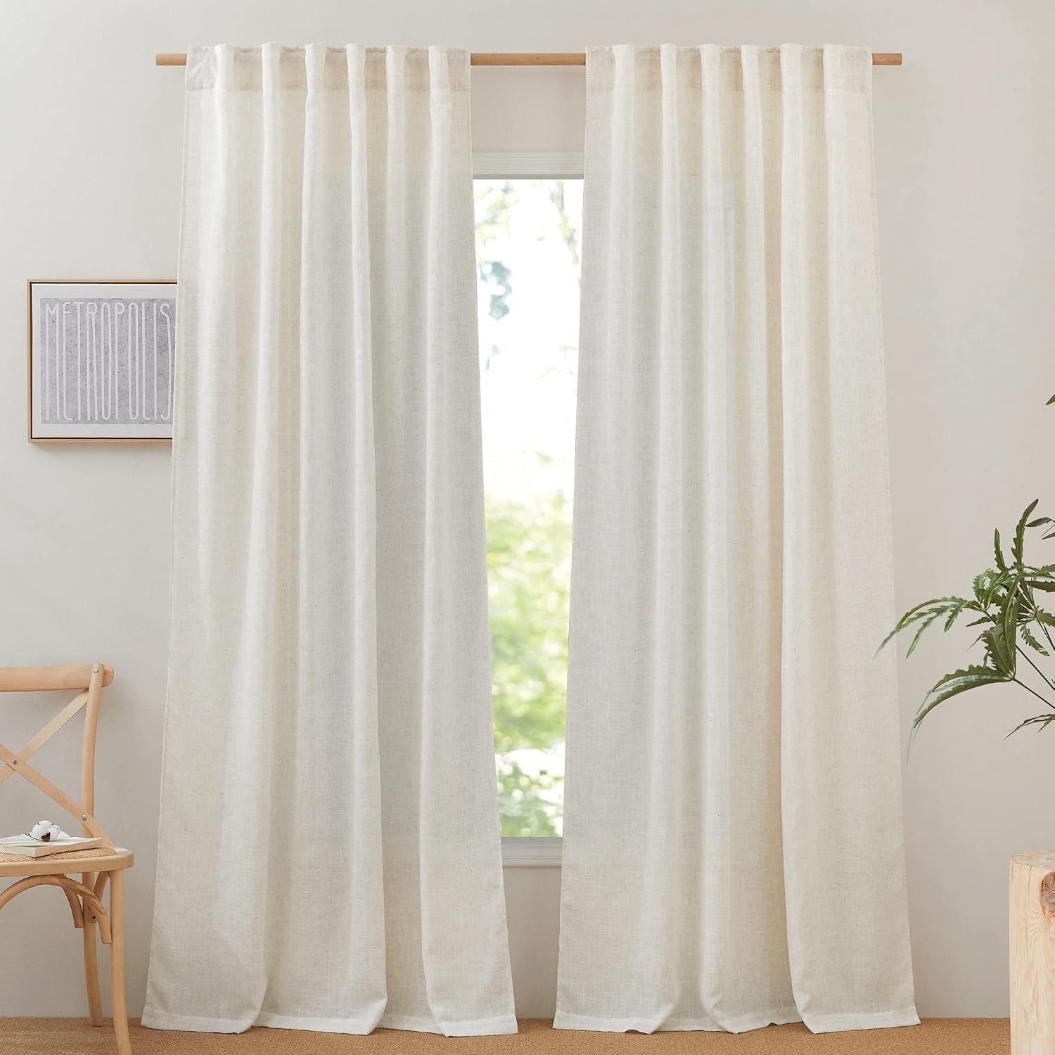 image:imageNICETOWN White Linen Sheer Curtains and Drapes 84 inches Long Rod Pocket amp Back Tab semitransparent with Light Through Vertical Window Treatments for Sliding Glass Door amp Living Room 52W Set of 2Linen