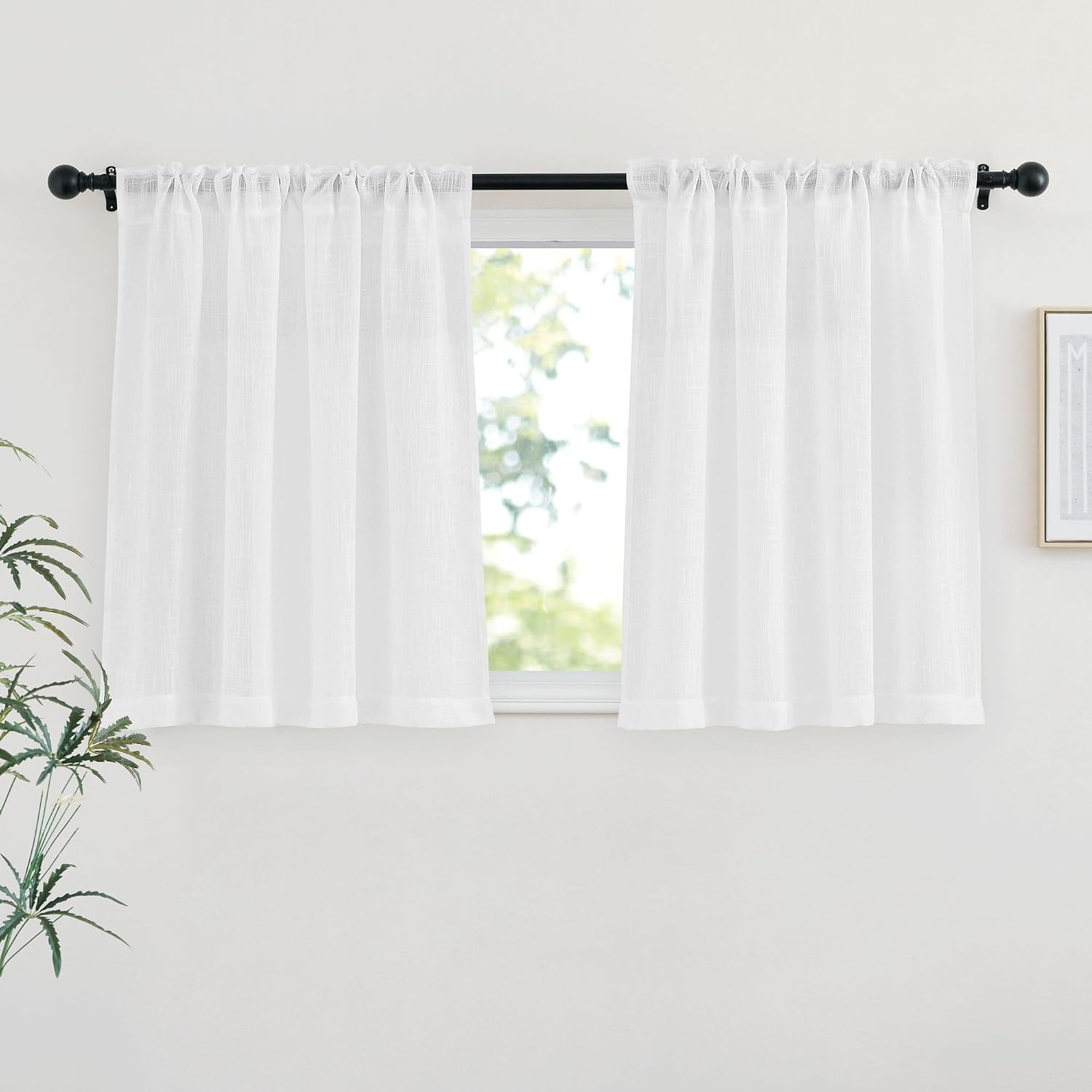image:imageNICETOWN White Linen Sheer Curtains and Drapes 84 inches Long Rod Pocket amp Back Tab semitransparent with Light Through Vertical Window Treatments for Sliding Glass Door amp Living Room 52W Set of 2White