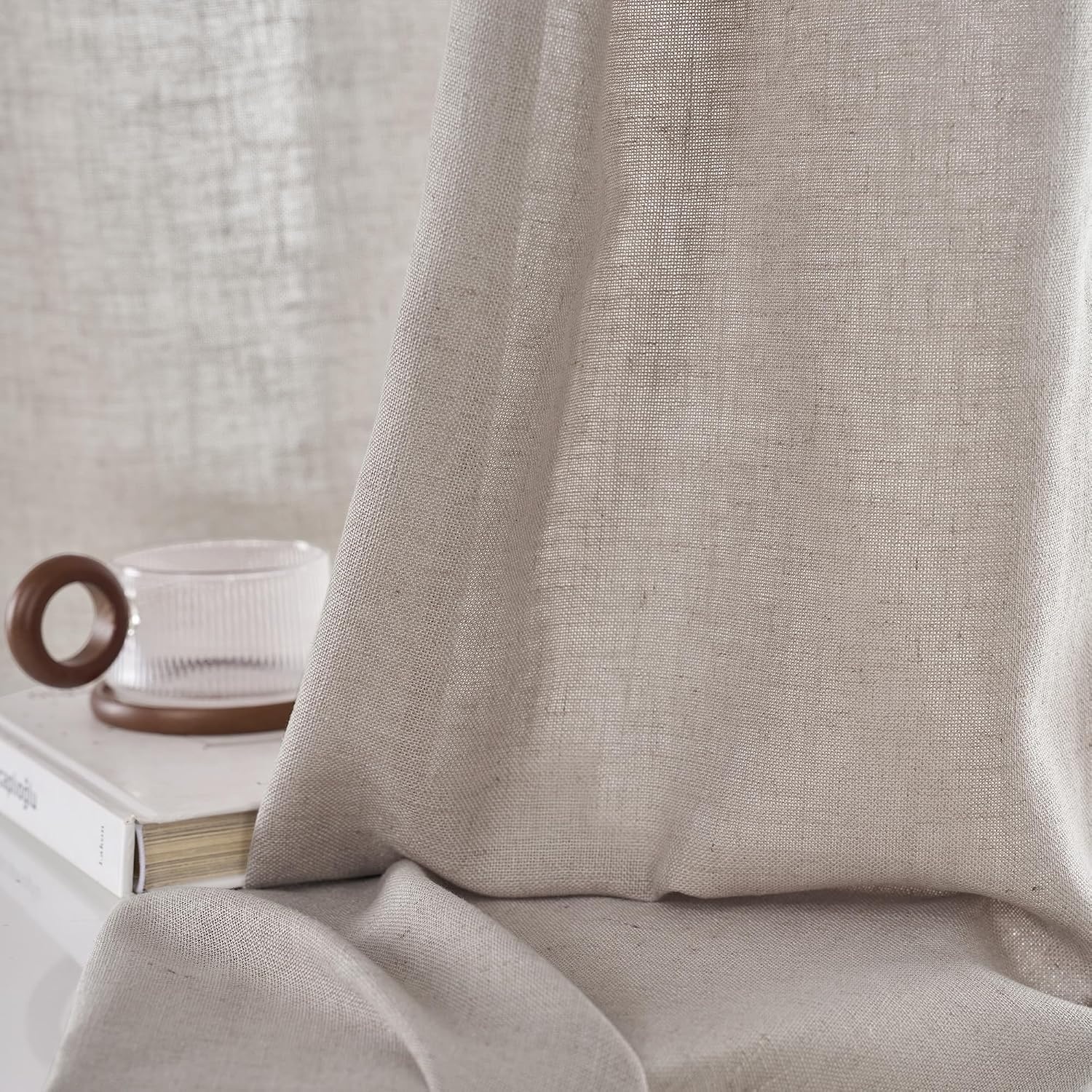 image:imageNICETOWN White Linen Sheer Curtains and Drapes 84 inches Long Rod Pocket amp Back Tab semitransparent with Light Through Vertical Window Treatments for Sliding Glass Door amp Living Room 52W Set of 2Birch