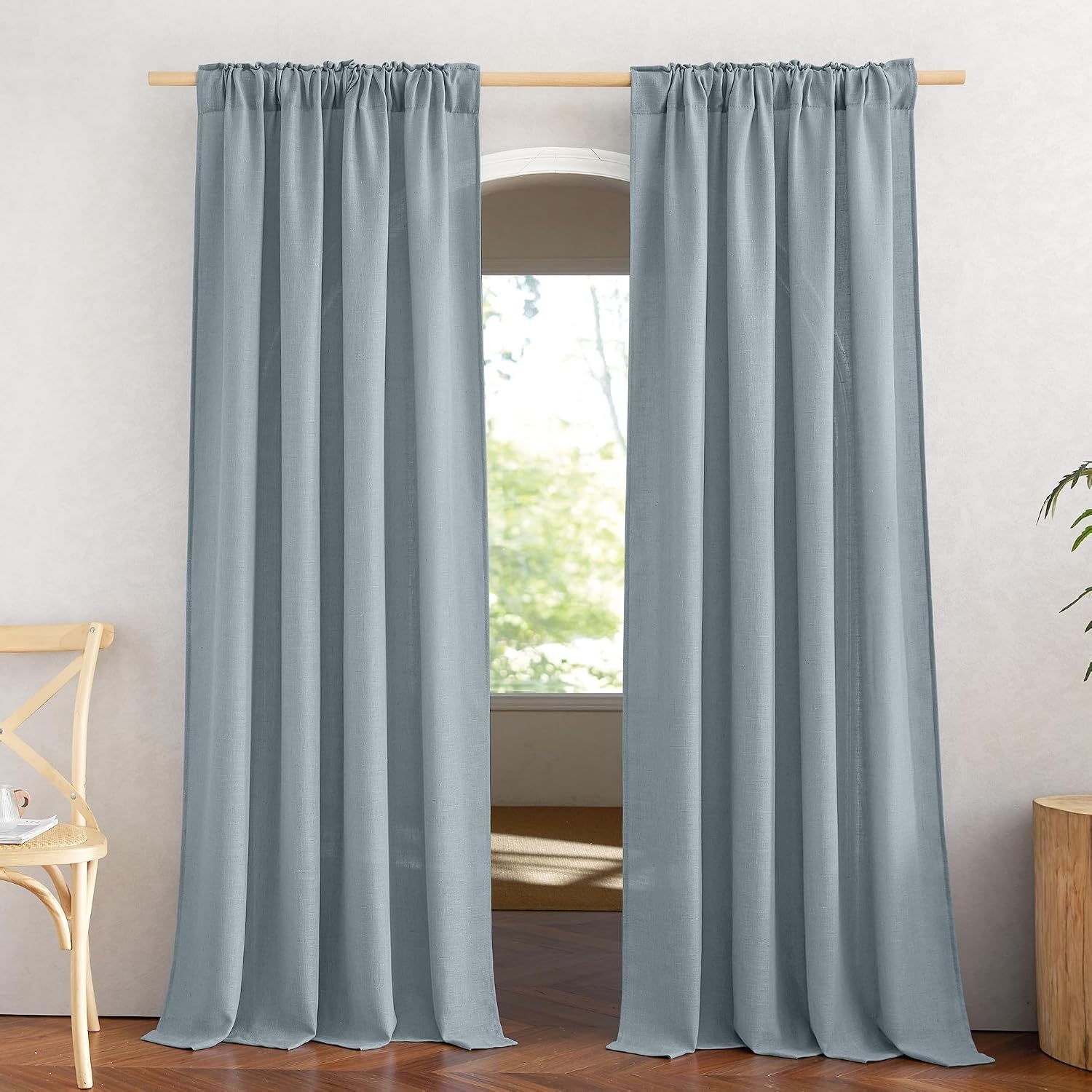 image:imageNICETOWN White Linen Sheer Curtains and Drapes 84 inches Long Rod Pocket amp Back Tab semitransparent with Light Through Vertical Window Treatments for Sliding Glass Door amp Living Room 52W Set of 2Linen Mist Blue