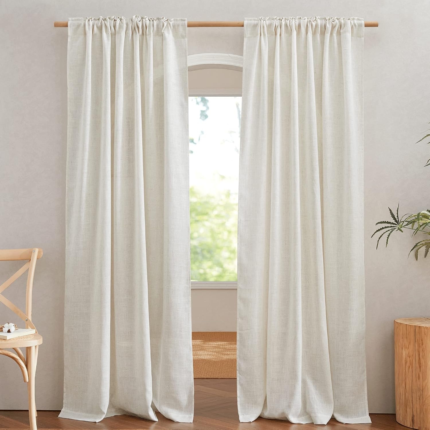 image:imageNICETOWN White Linen Sheer Curtains and Drapes 84 inches Long Rod Pocket amp Back Tab semitransparent with Light Through Vertical Window Treatments for Sliding Glass Door amp Living Room 52W Set of 2Linen