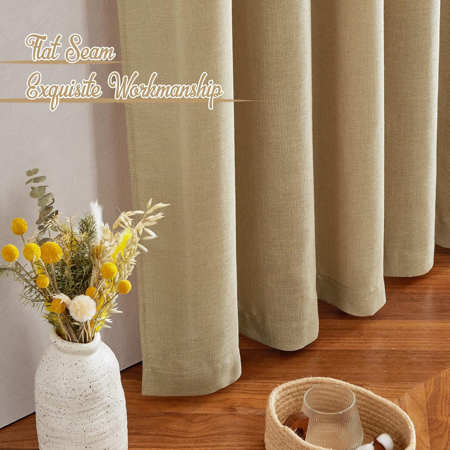image:imageNICETOWN White Linen Sheer Curtains and Drapes 84 inches Long Rod Pocket amp Back Tab semitransparent with Light Through Vertical Window Treatments for Sliding Glass Door amp Living Room 52W Set of 2Linen Brown