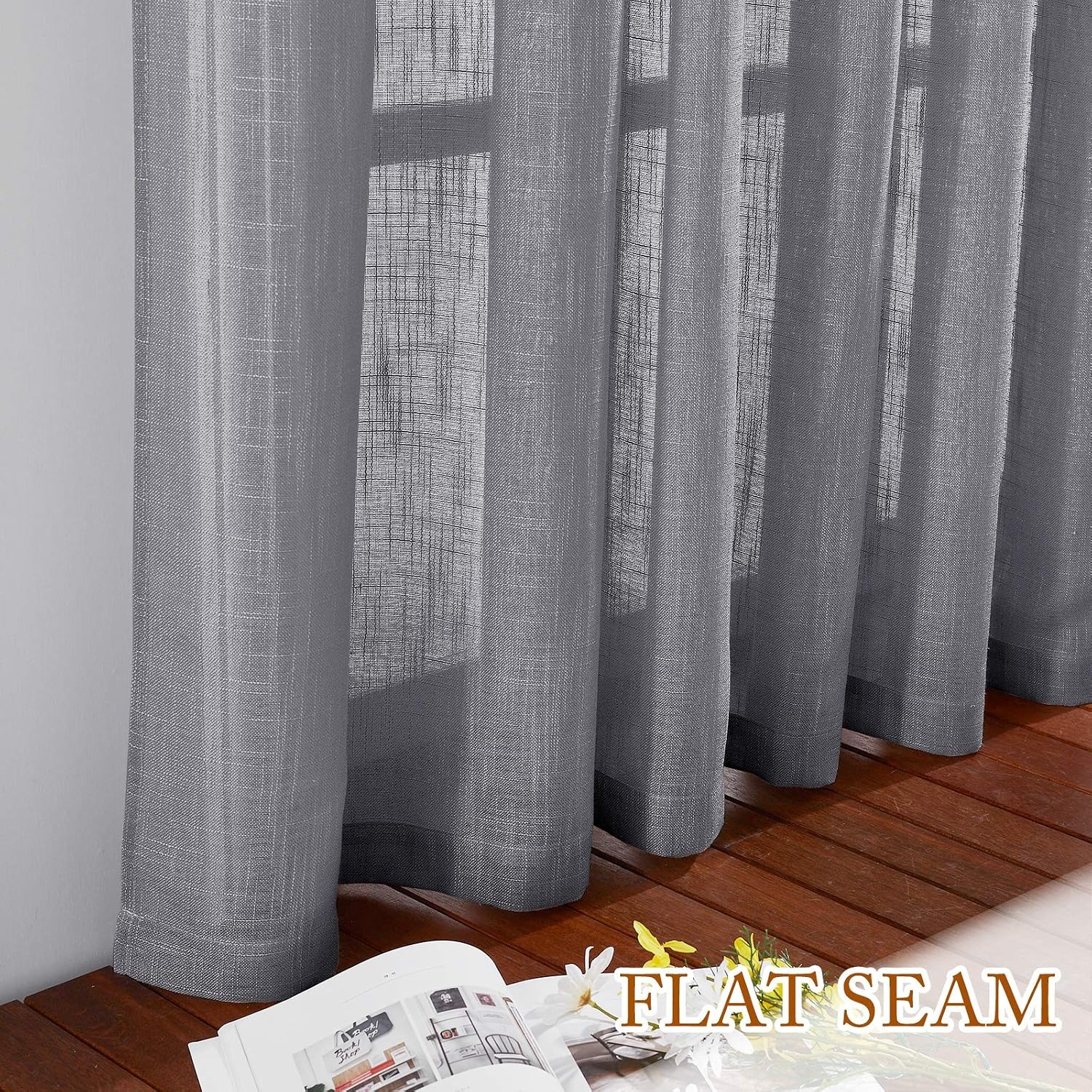 image:imageNICETOWN White Linen Sheer Curtains and Drapes 84 inches Long Rod Pocket amp Back Tab semitransparent with Light Through Vertical Window Treatments for Sliding Glass Door amp Living Room 52W Set of 2Grey