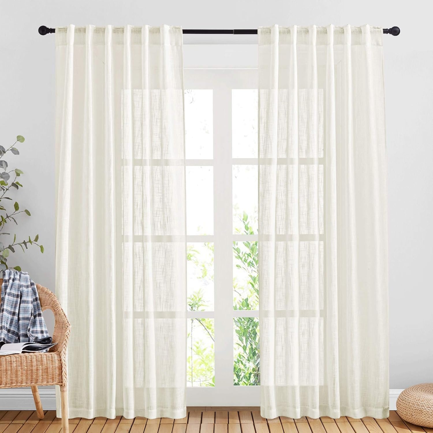 image:imageNICETOWN White Linen Sheer Curtains and Drapes 84 inches Long Rod Pocket amp Back Tab semitransparent with Light Through Vertical Window Treatments for Sliding Glass Door amp Living Room 52W Set of 2Natural