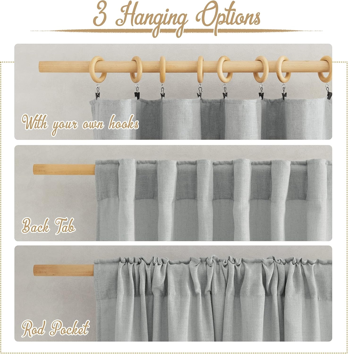 image:imageNICETOWN White Linen Sheer Curtains and Drapes 84 inches Long Rod Pocket amp Back Tab semitransparent with Light Through Vertical Window Treatments for Sliding Glass Door amp Living Room 52W Set of 2Linen Light Gray