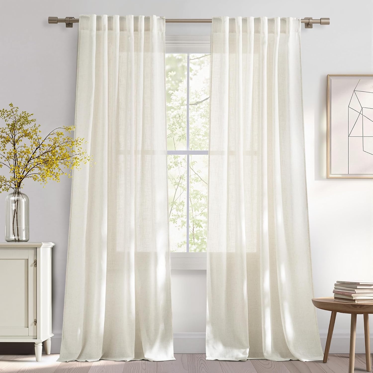 image:imageNICETOWN White Linen Sheer Curtains and Drapes 84 inches Long Rod Pocket amp Back Tab semitransparent with Light Through Vertical Window Treatments for Sliding Glass Door amp Living Room 52W Set of 2Linen