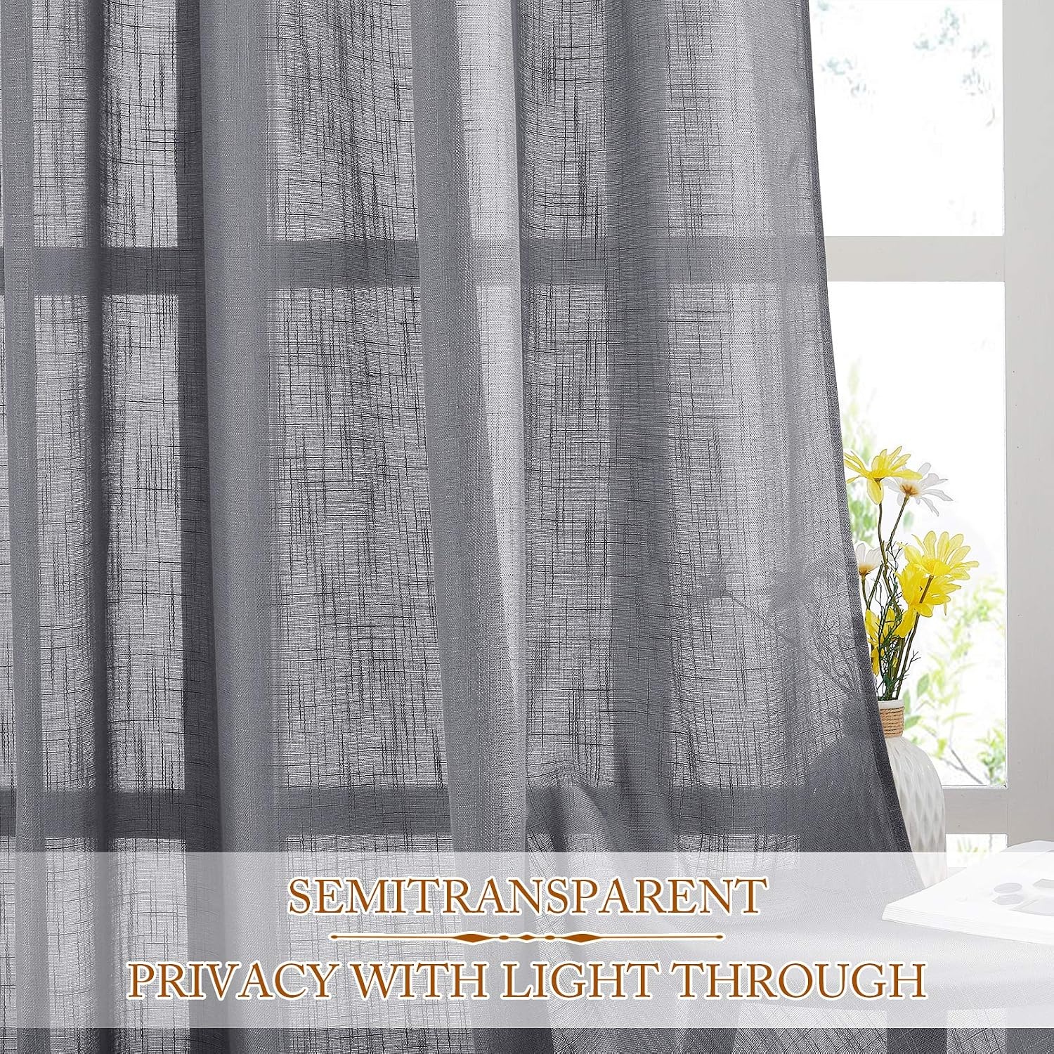 image:imageNICETOWN White Linen Sheer Curtains and Drapes 84 inches Long Rod Pocket amp Back Tab semitransparent with Light Through Vertical Window Treatments for Sliding Glass Door amp Living Room 52W Set of 2Grey