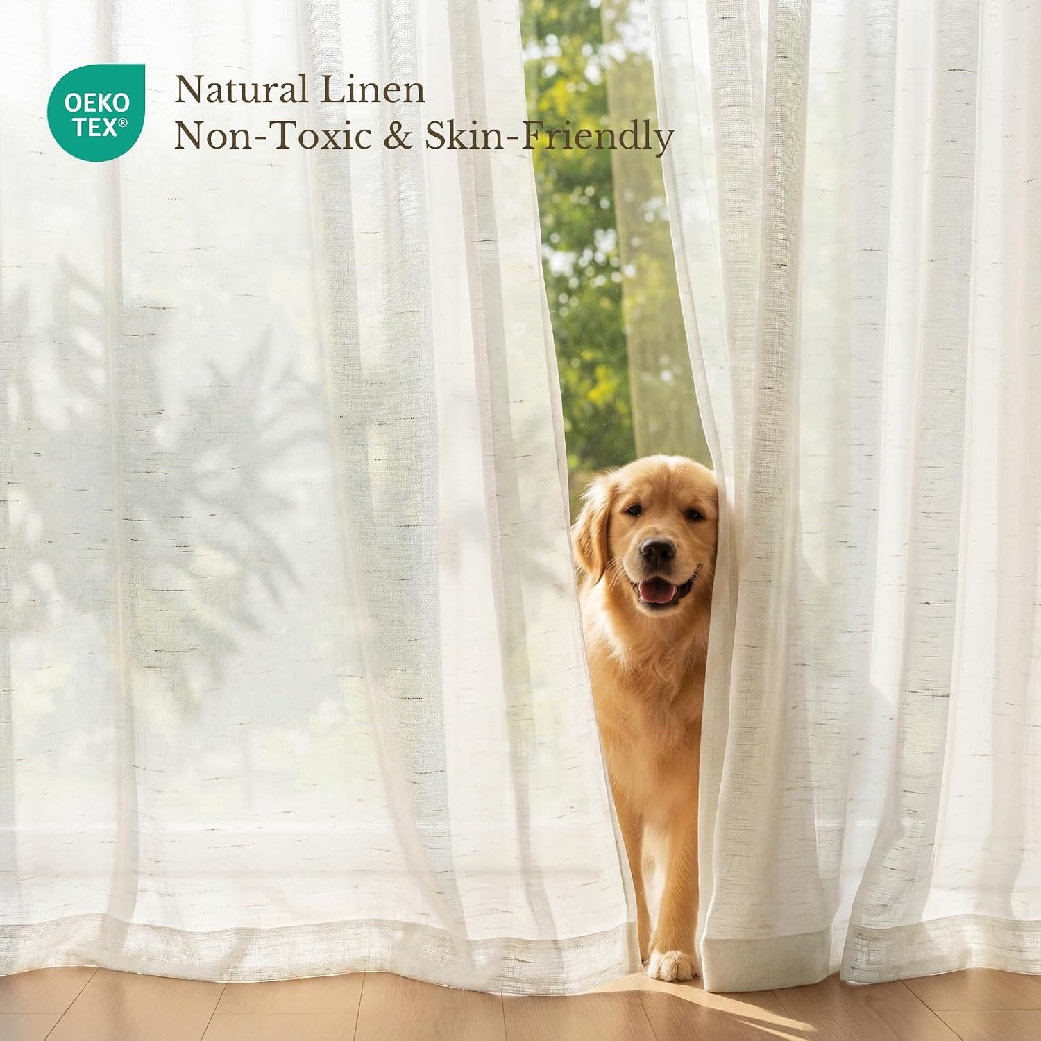 image:imageNICETOWN White Linen Sheer Curtains and Drapes 84 inches Long Rod Pocket amp Back Tab semitransparent with Light Through Vertical Window Treatments for Sliding Glass Door amp Living Room 52W Set of 2Linen Burlap