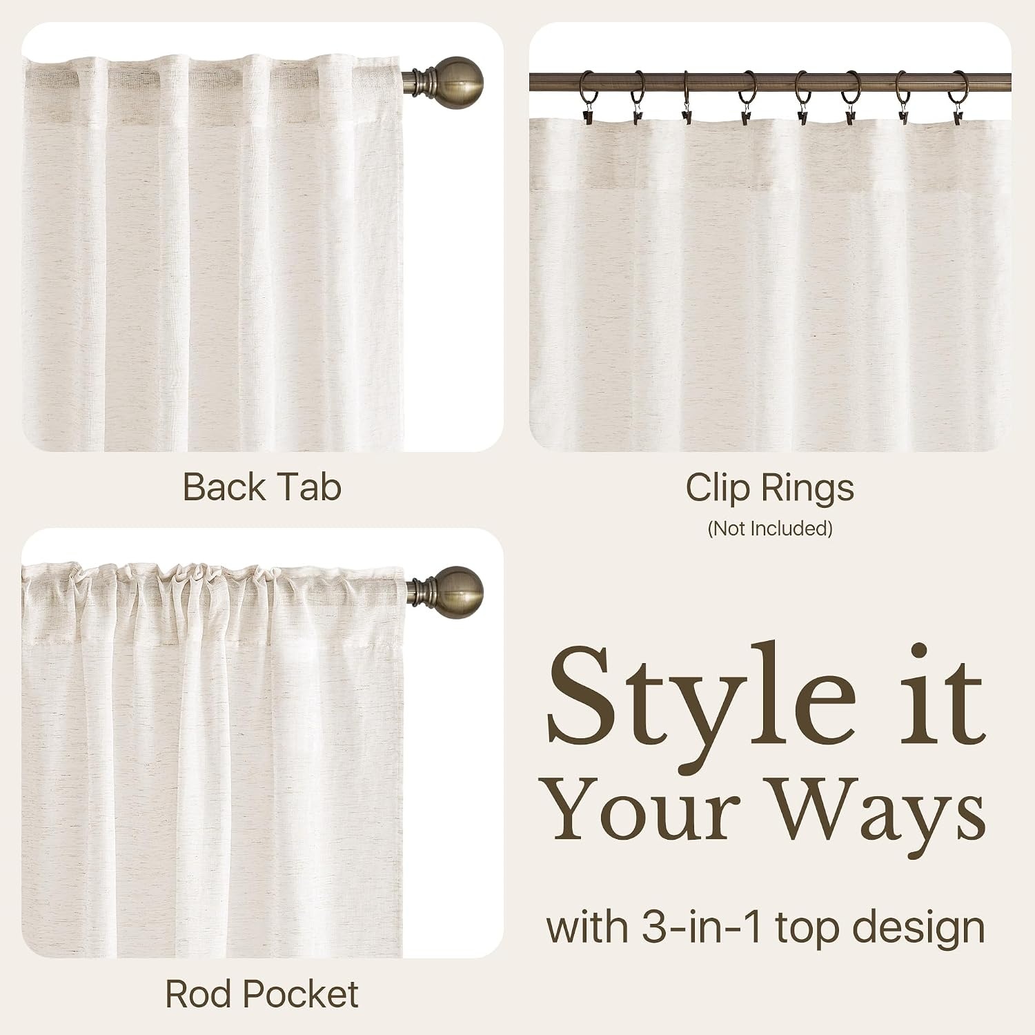 image:imageNICETOWN White Linen Sheer Curtains and Drapes 84 inches Long Rod Pocket amp Back Tab semitransparent with Light Through Vertical Window Treatments for Sliding Glass Door amp Living Room 52W Set of 2Linen Burlap