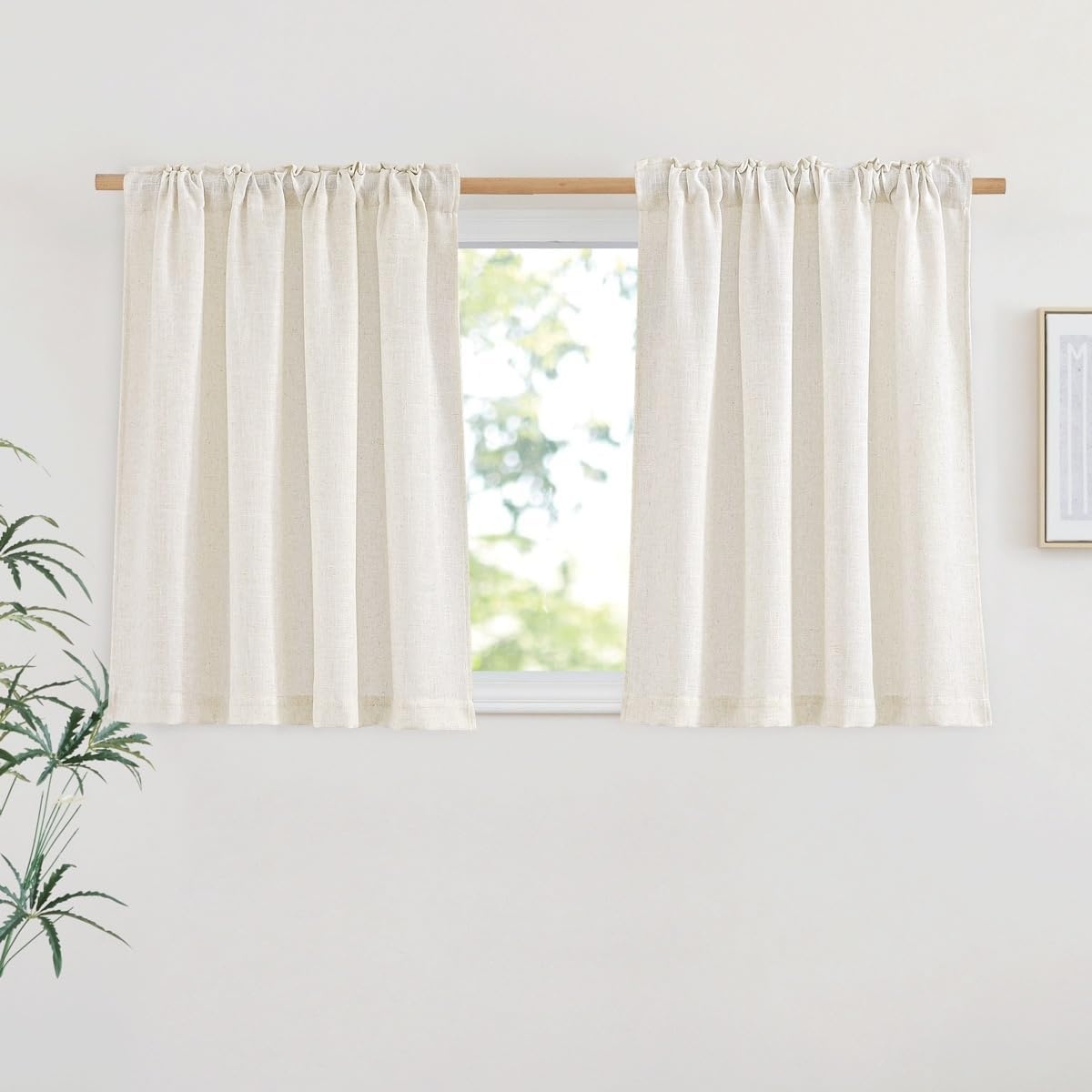 image:imageNICETOWN White Linen Sheer Curtains and Drapes 84 inches Long Rod Pocket amp Back Tab semitransparent with Light Through Vertical Window Treatments for Sliding Glass Door amp Living Room 52W Set of 2Linen