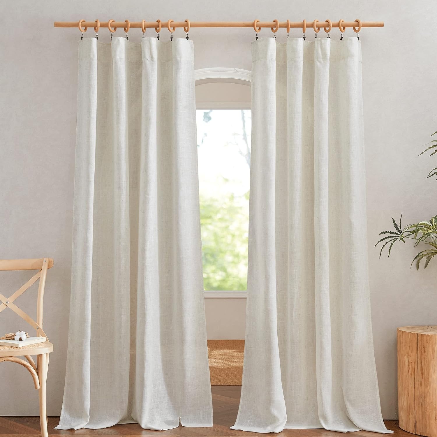 image:imageNICETOWN White Linen Sheer Curtains and Drapes 84 inches Long Rod Pocket amp Back Tab semitransparent with Light Through Vertical Window Treatments for Sliding Glass Door amp Living Room 52W Set of 2Linen