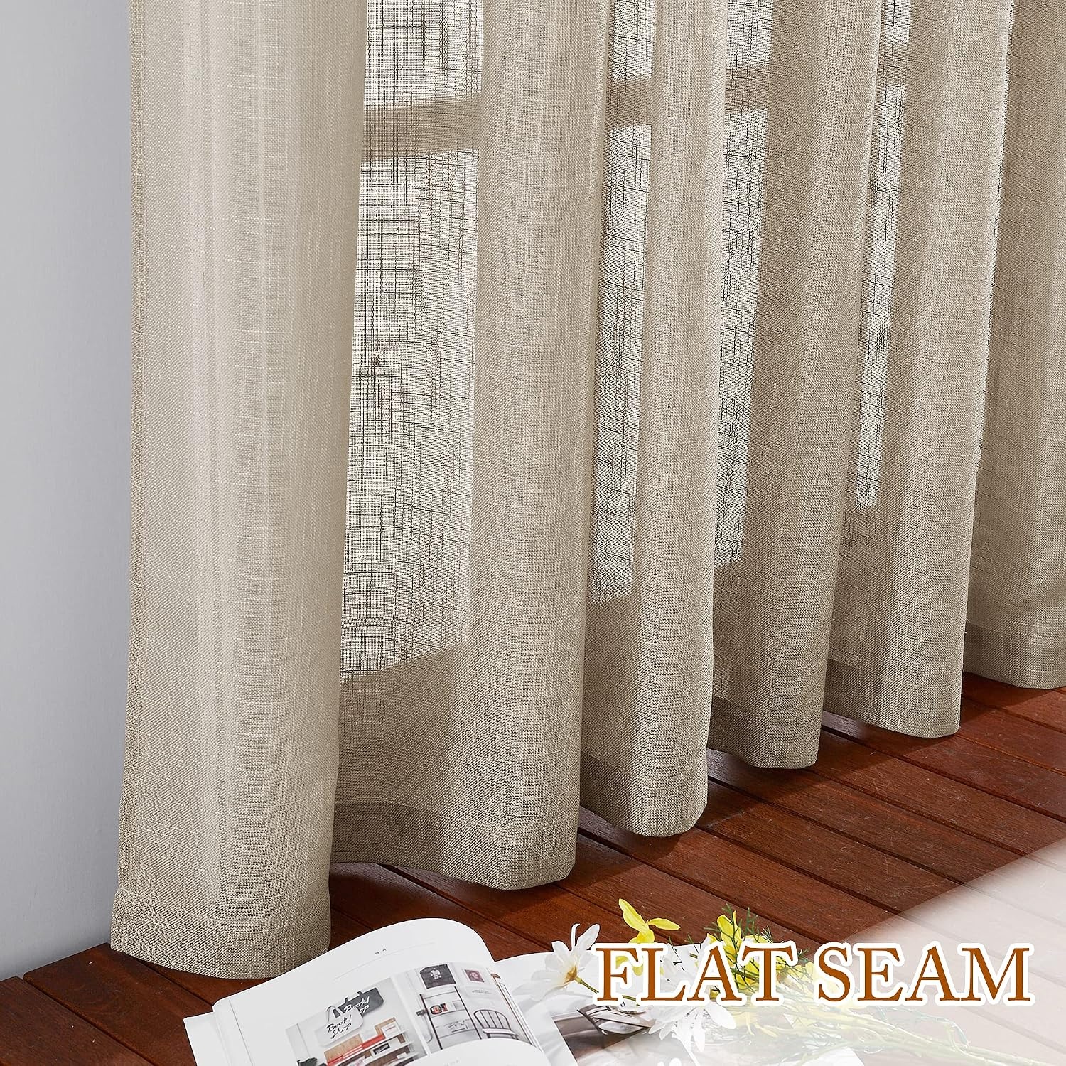 image:imageNICETOWN White Linen Sheer Curtains and Drapes 84 inches Long Rod Pocket amp Back Tab semitransparent with Light Through Vertical Window Treatments for Sliding Glass Door amp Living Room 52W Set of 2Taupe