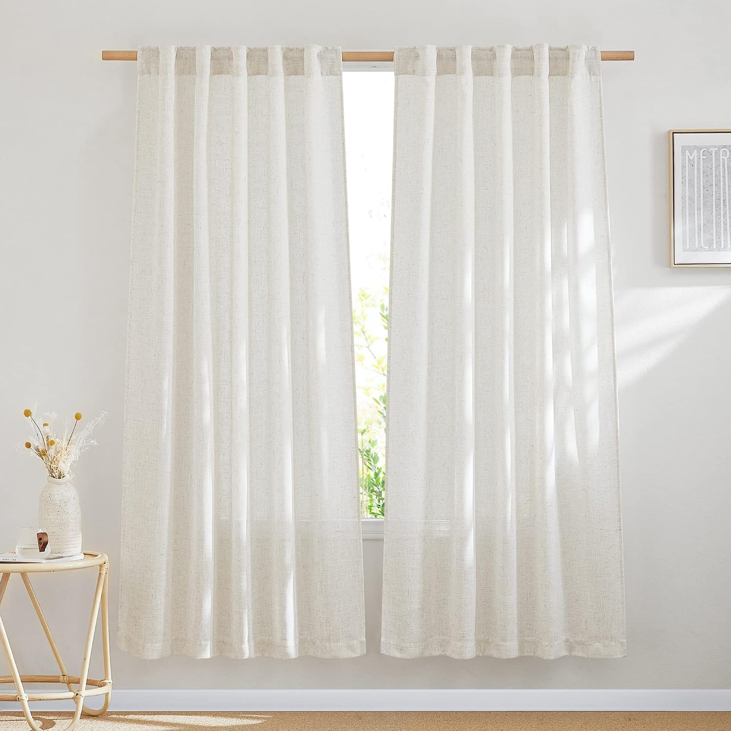 image:imageNICETOWN White Linen Sheer Curtains and Drapes 84 inches Long Rod Pocket amp Back Tab semitransparent with Light Through Vertical Window Treatments for Sliding Glass Door amp Living Room 52W Set of 2Linen