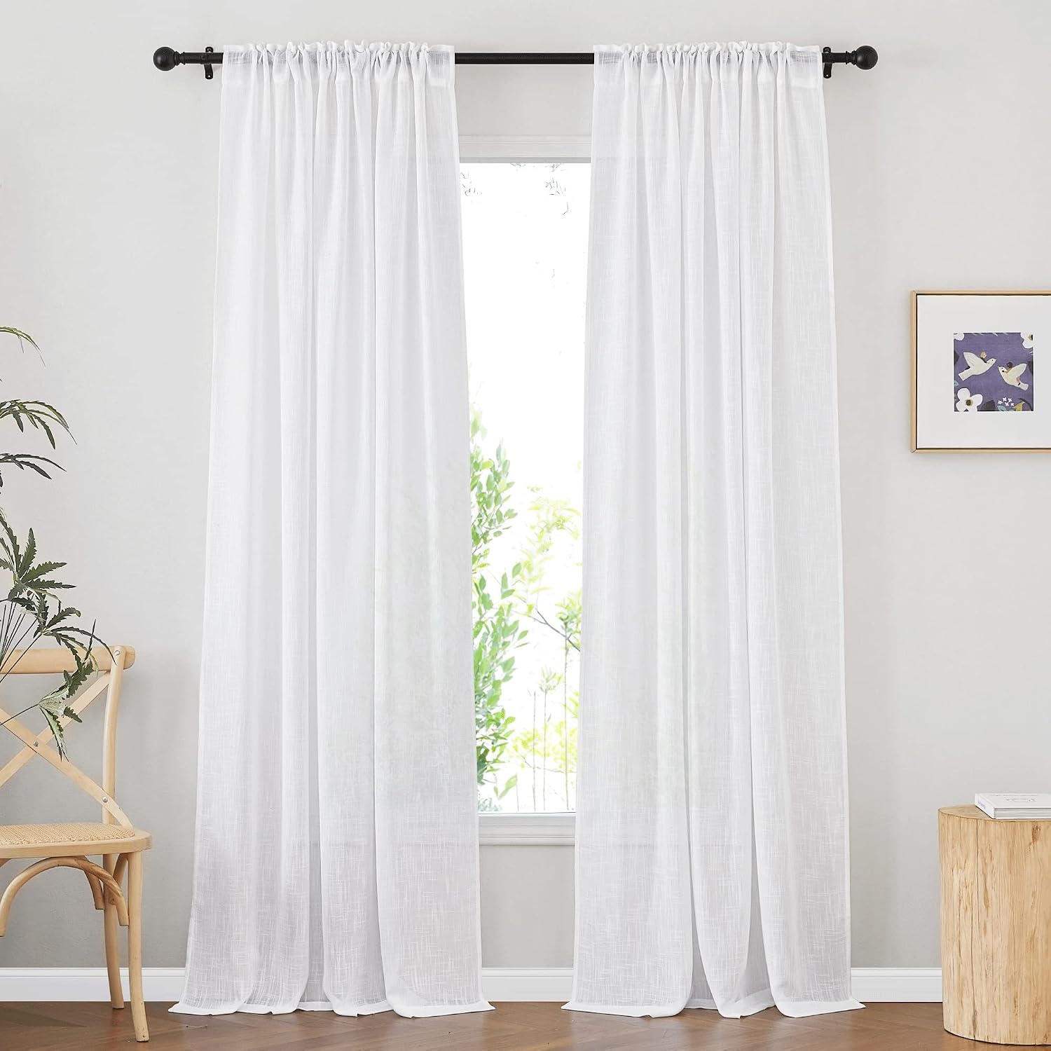 image:imageNICETOWN White Linen Sheer Curtains and Drapes 84 inches Long Rod Pocket amp Back Tab semitransparent with Light Through Vertical Window Treatments for Sliding Glass Door amp Living Room 52W Set of 2White