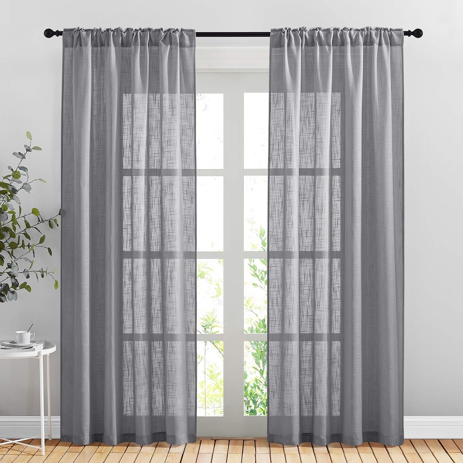 image:imageNICETOWN White Linen Sheer Curtains and Drapes 84 inches Long Rod Pocket amp Back Tab semitransparent with Light Through Vertical Window Treatments for Sliding Glass Door amp Living Room 52W Set of 2Grey