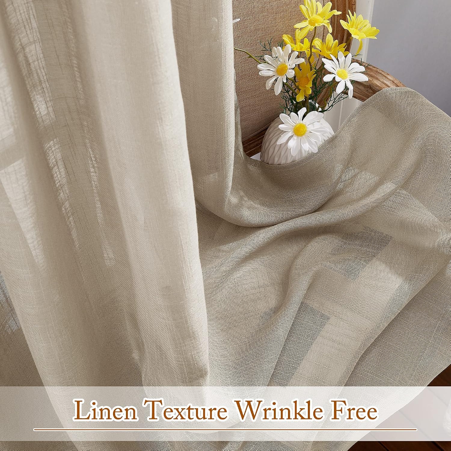 image:imageNICETOWN White Linen Sheer Curtains and Drapes 84 inches Long Rod Pocket amp Back Tab semitransparent with Light Through Vertical Window Treatments for Sliding Glass Door amp Living Room 52W Set of 2Taupe