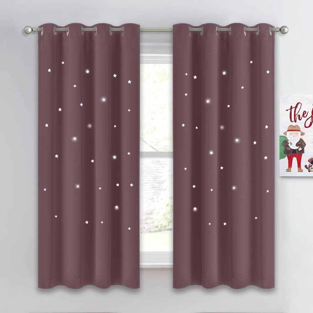 image:imageNICETOWN Blue Hollow Star Blackout Kids Curtain 1 Panel W52 x L63Dry Rose
