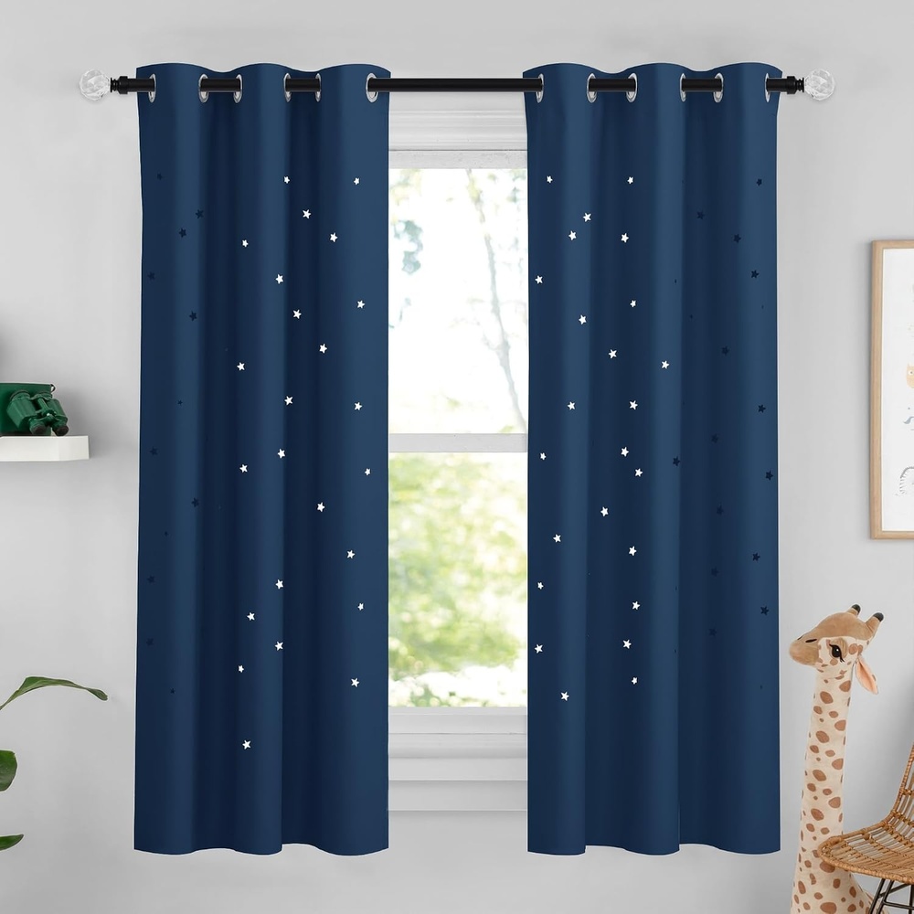 image:imageNICETOWN Blue Hollow Star Blackout Kids Curtain 1 Panel W52 x L63Moroccan Blue