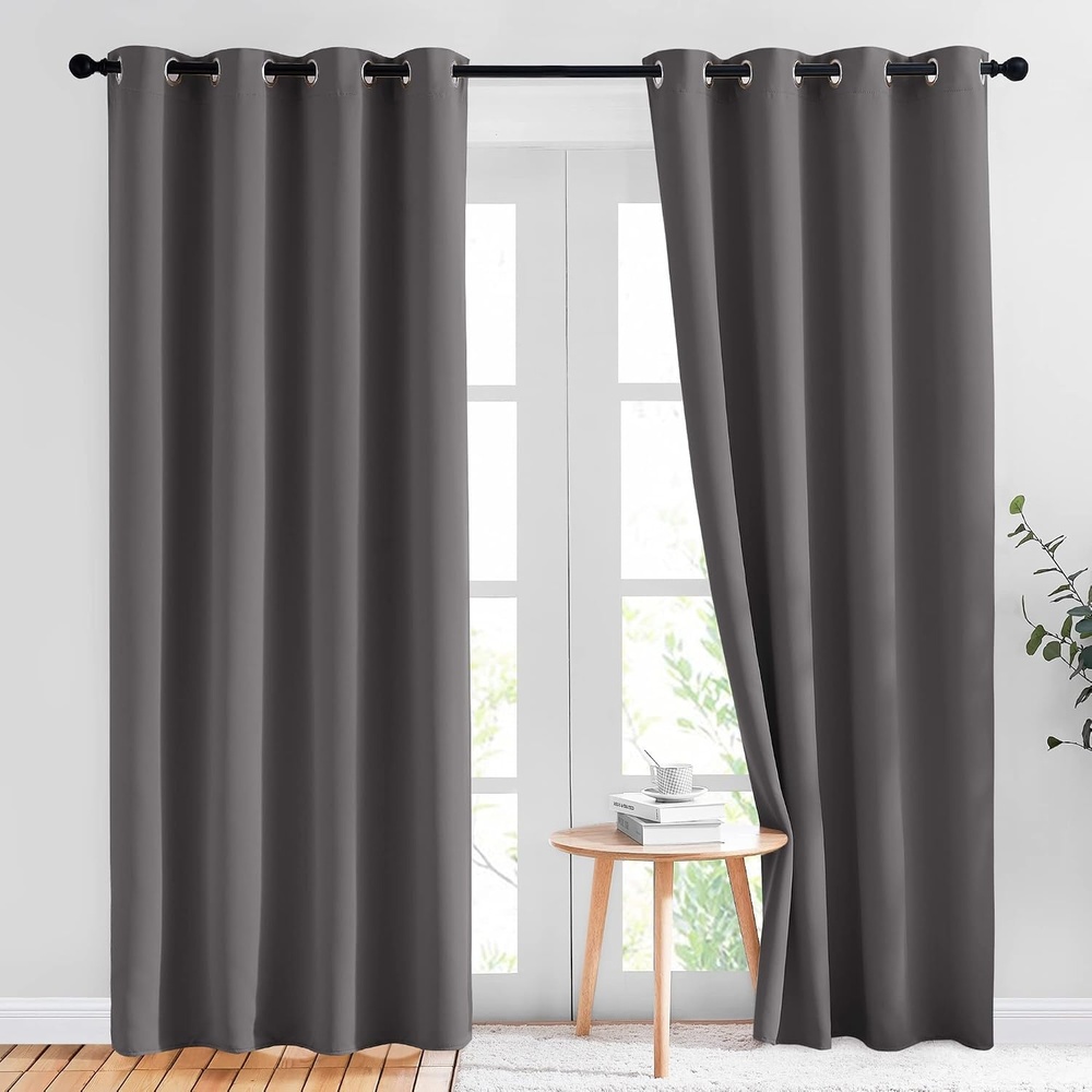 image:imageNICETOWN Grey Blackout Curtains for Bedroom 84 Inches Long 2 Panels W52