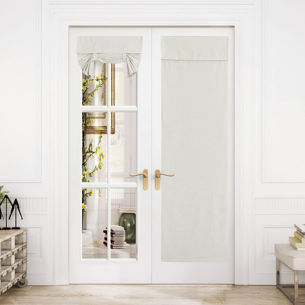 image:imageNICETOWN Grey Blackout French Door Curtain Thermal Insulated Window CoverOff White