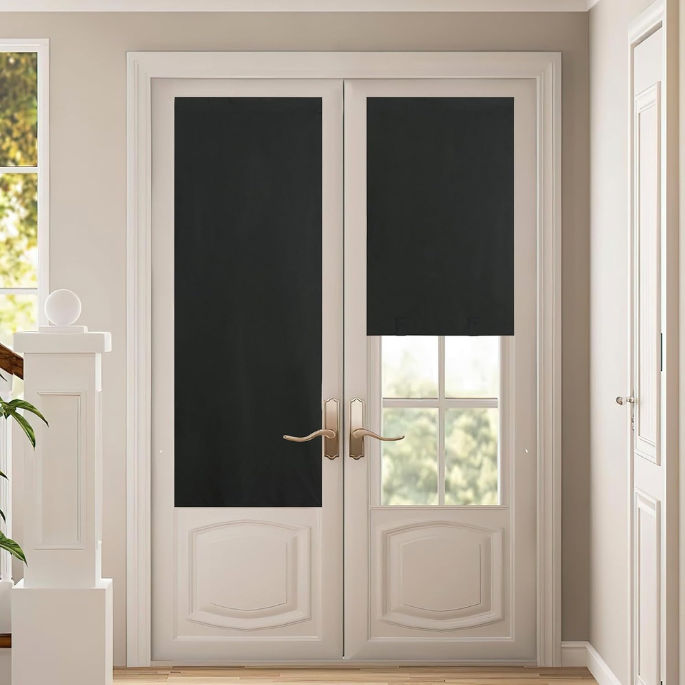 image:imageNICETOWN Grey Blackout French Door Curtain Thermal Insulated Window CoverWith Pole Black