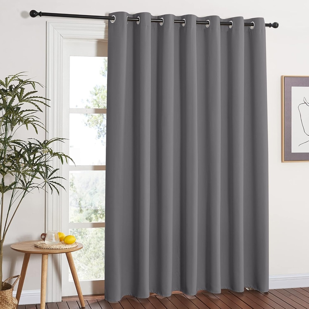 image:imageNICETOWN Grey Blackout Patio Sliding Door Curtains 84 inch Length Grommet Room Divider Thermal Insulated Curtain Drapes for French DoorLiving Room Gray W100 x L84 1 Panel
