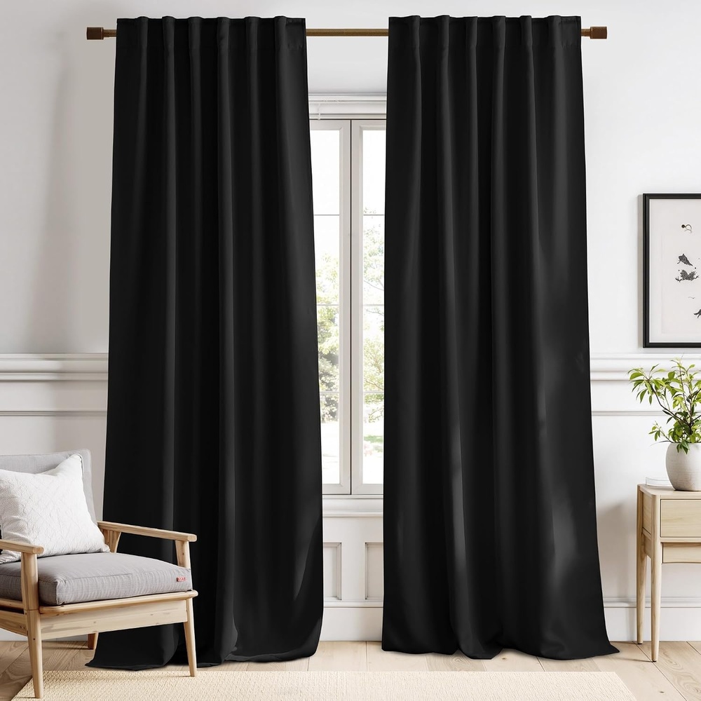 image:imageNICETOWN Halloween Black Blackout Living Room Curtains 84 inches Long Black Out Curtain Panels for Bedroom Black Color W52 x L84 1 Pair Thermal Insulated Blackout Draperies Window Treatment
