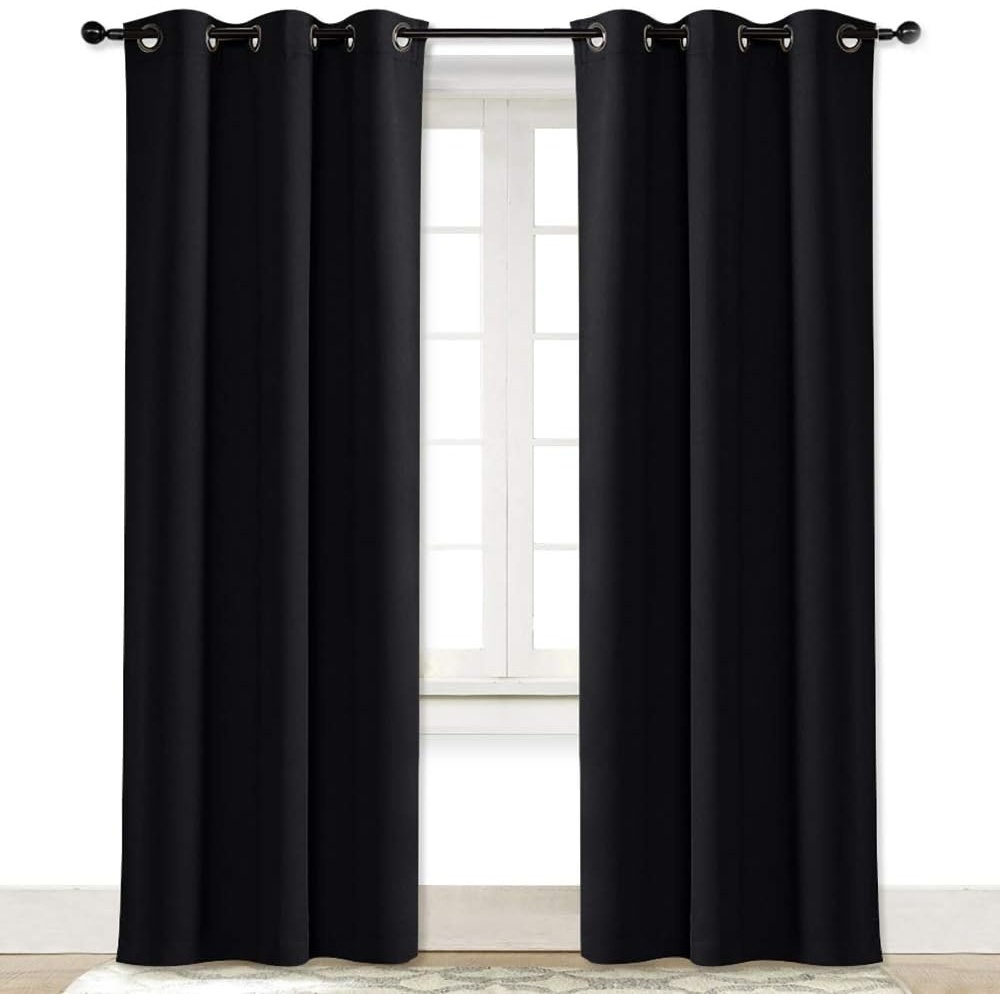 image:imageNICETOWN Soundproof Thermal Insulated Blackout Curtain Thermal Insulated Solid Grommet Room Darkening Drape for Dining Room Single Panel 42 inches by 84 inch Black