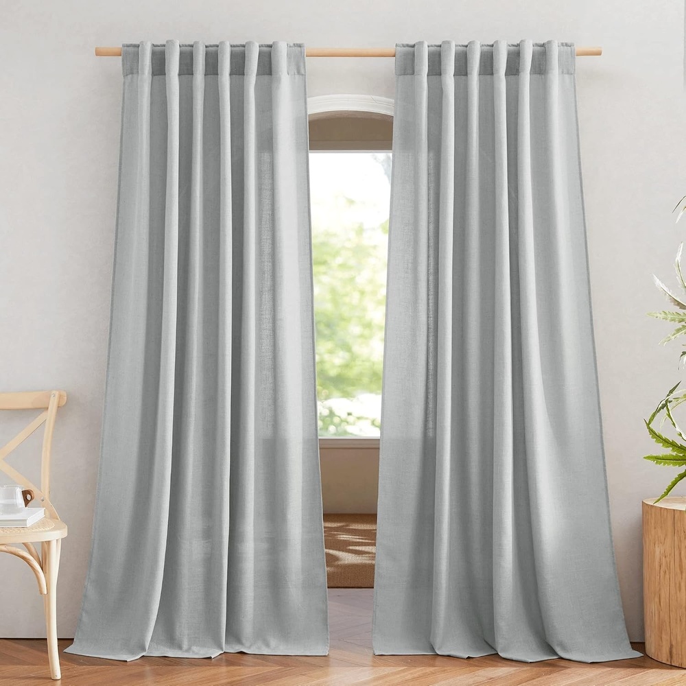 image:imageNICETOWN White Linen Sheer Curtains and Drapes 84 inches Long Rod Pocket amp Back Tab semitransparent with Light Through Vertical Window Treatments for Sliding Glass Door amp Living Room 52W Set of 2Linen Light Gray