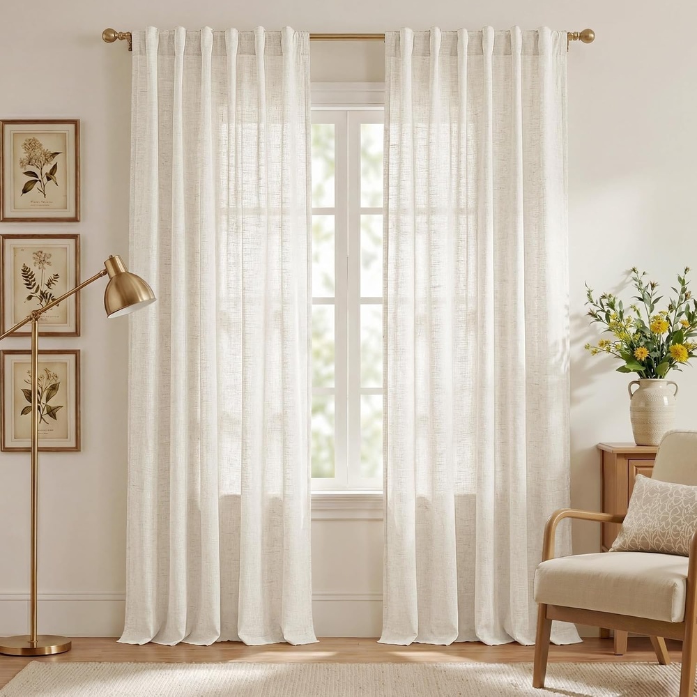 image:imageNICETOWN White Linen Sheer Curtains and Drapes 84 inches Long Rod Pocket amp Back Tab semitransparent with Light Through Vertical Window Treatments for Sliding Glass Door amp Living Room 52W Set of 2Linen Burlap