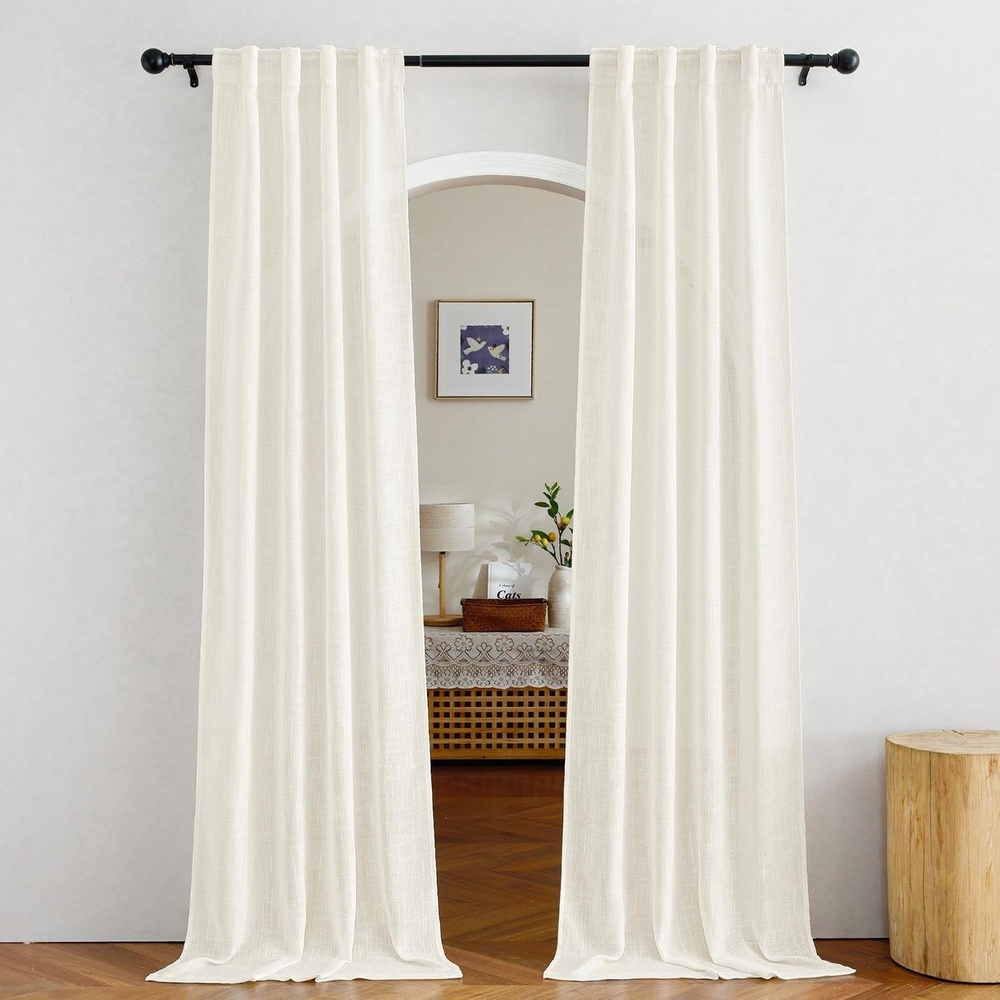 image:imageNICETOWN White Linen Sheer Curtains and Drapes 84 inches Long Rod Pocket amp Back Tab semitransparent with Light Through Vertical Window Treatments for Sliding Glass Door amp Living Room 52W Set of 2Natural