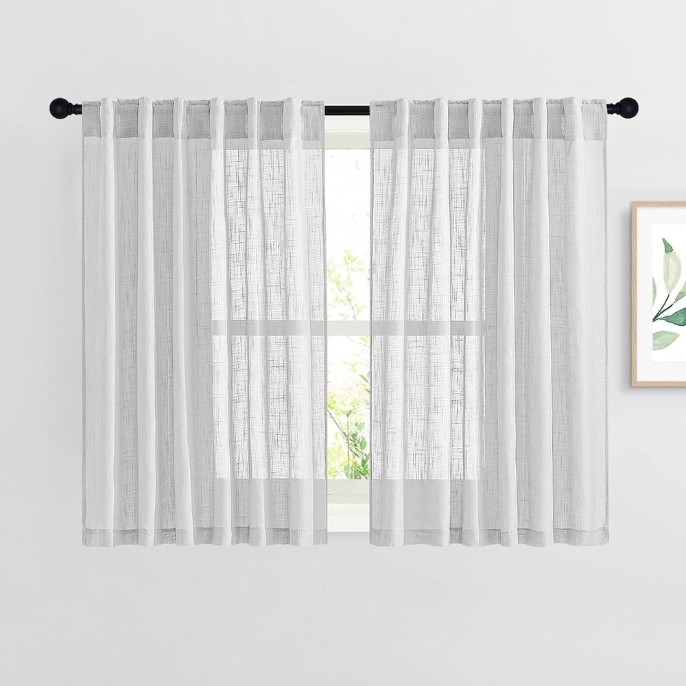 image:imageNICETOWN White Linen Sheer Curtains and Drapes 84 inches Long Rod Pocket amp Back Tab semitransparent with Light Through Vertical Window Treatments for Sliding Glass Door amp Living Room 52W Set of 2Silver Grey
