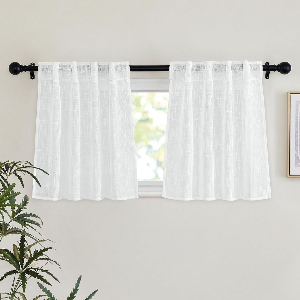 image:imageNICETOWN White Linen Sheer Curtains and Drapes 84 inches Long Rod Pocket amp Back Tab semitransparent with Light Through Vertical Window Treatments for Sliding Glass Door amp Living Room 52W Set of 2White