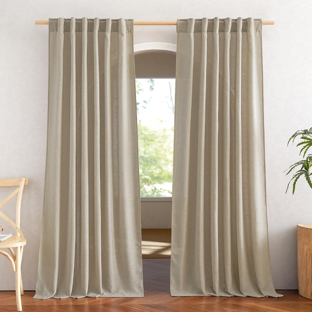 image:imageNICETOWN White Linen Sheer Curtains and Drapes 84 inches Long Rod Pocket amp Back Tab semitransparent with Light Through Vertical Window Treatments for Sliding Glass Door amp Living Room 52W Set of 2Linen Taupe