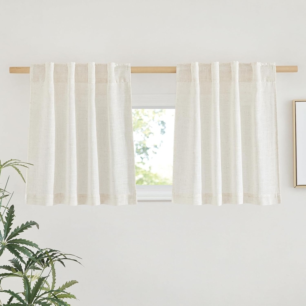 image:imageNICETOWN White Linen Sheer Curtains and Drapes 84 inches Long Rod Pocket amp Back Tab semitransparent with Light Through Vertical Window Treatments for Sliding Glass Door amp Living Room 52W Set of 2Linen