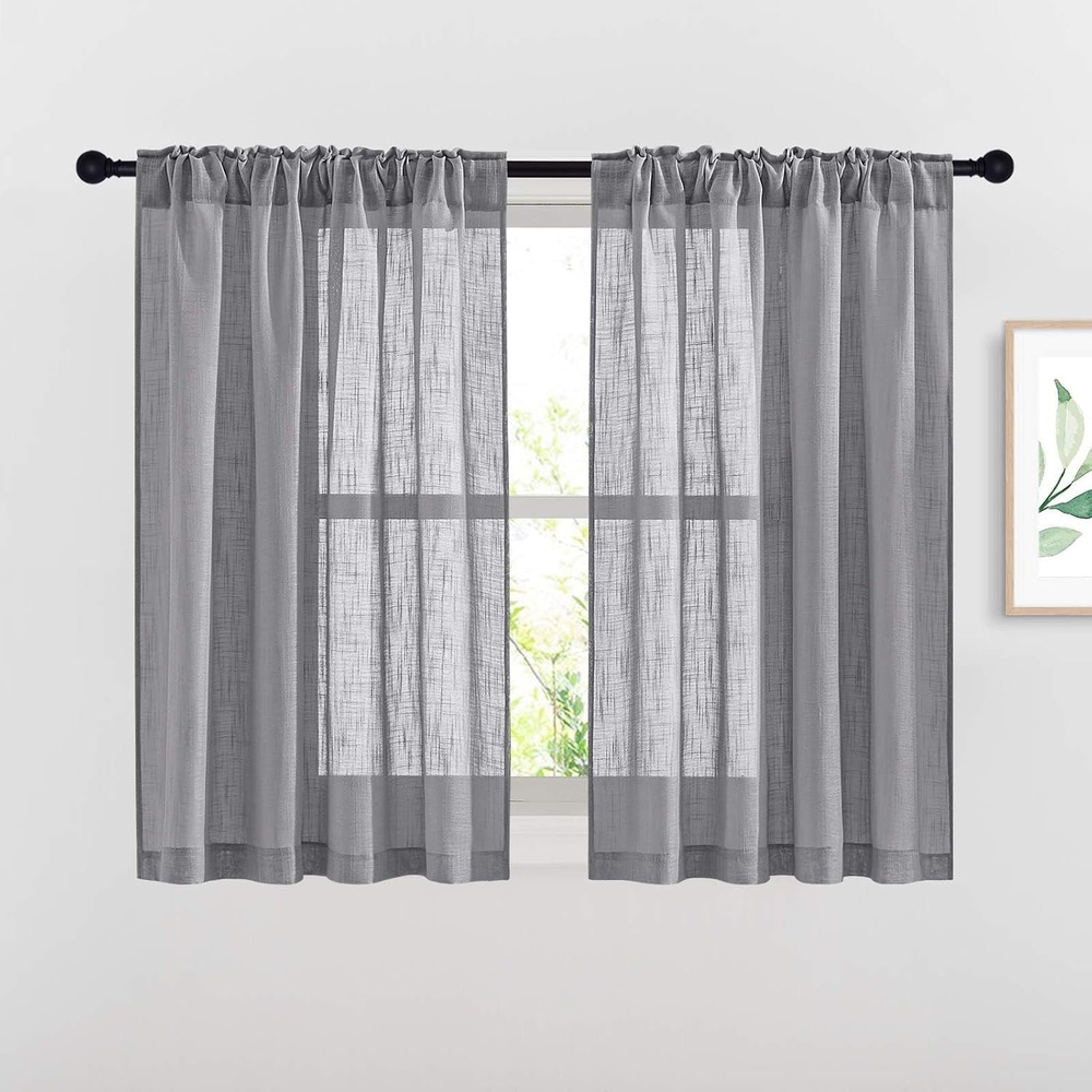 image:imageNICETOWN White Linen Sheer Curtains and Drapes 84 inches Long Rod Pocket amp Back Tab semitransparent with Light Through Vertical Window Treatments for Sliding Glass Door amp Living Room 52W Set of 2Grey