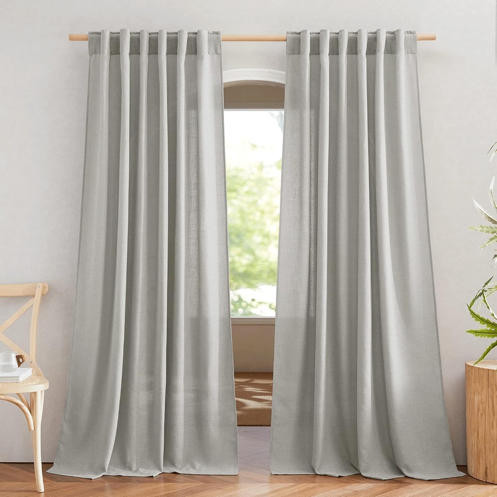 image:imageNICETOWN White Linen Sheer Curtains and Drapes 84 inches Long Rod Pocket amp Back Tab semitransparent with Light Through Vertical Window Treatments for Sliding Glass Door amp Living Room 52W Set of 2Linen Gray