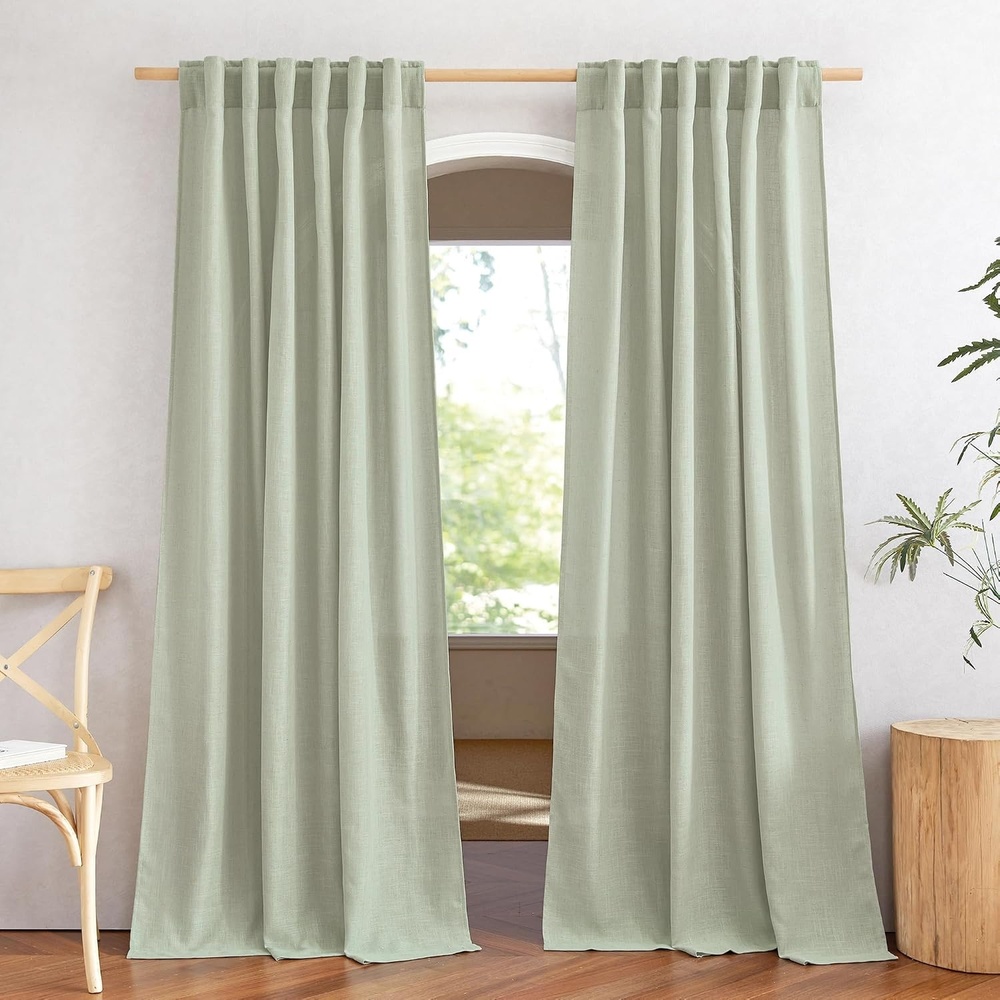 image:imageNICETOWN White Linen Sheer Curtains and Drapes 84 inches Long Rod Pocket amp Back Tab semitransparent with Light Through Vertical Window Treatments for Sliding Glass Door amp Living Room 52W Set of 2Linen Sage Green