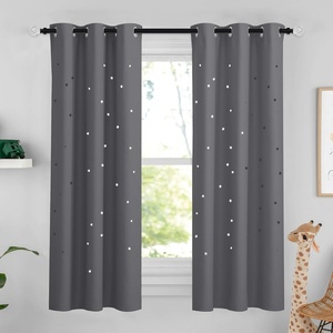 NICETOWN Blue Hollow Star Blackout Kids Curtain, 1 Panel, W52 x L63(Grey)