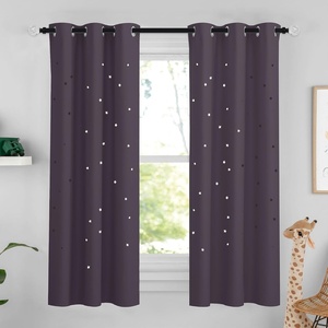 NICETOWN Blue Hollow Star Blackout Kids Curtain, 1 Panel, W52 x L63(Greyish Purple)