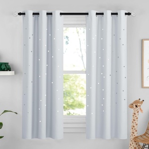 NICETOWN Blue Hollow Star Blackout Kids Curtain, 1 Panel, W52 x L63(Greyish White)