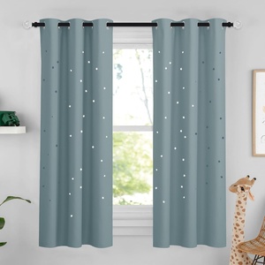 NICETOWN Blue Hollow Star Blackout Kids Curtain, 1 Panel, W52 x L63(Stormy Sea)
